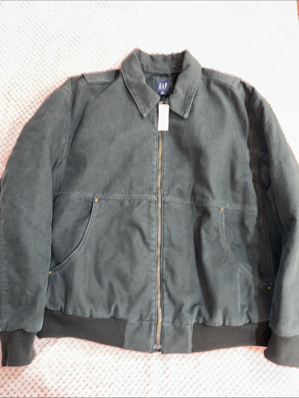 GAP Men's Canvas fully lined Zip Bomber Jacket Size Large NWT Black/Green